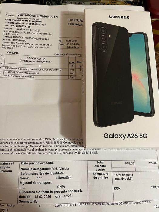 Vînd Samsung A 26 128 GB sigilat 6 GB RAM