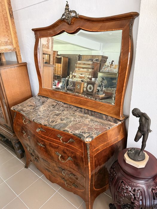 Mobila Vintage Set Comoda Oglinda 2 Noptiere Lemn Masiv Marmura Intarsii Antic