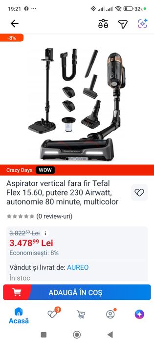 Aspirator vertical fără fir