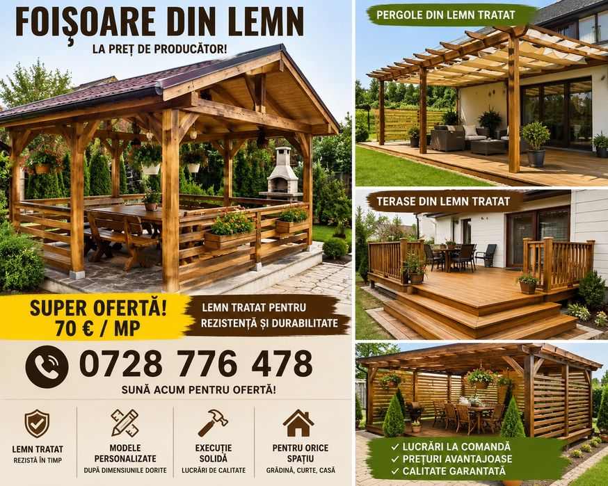Vand si confecționez foișoare din lemn masiv
