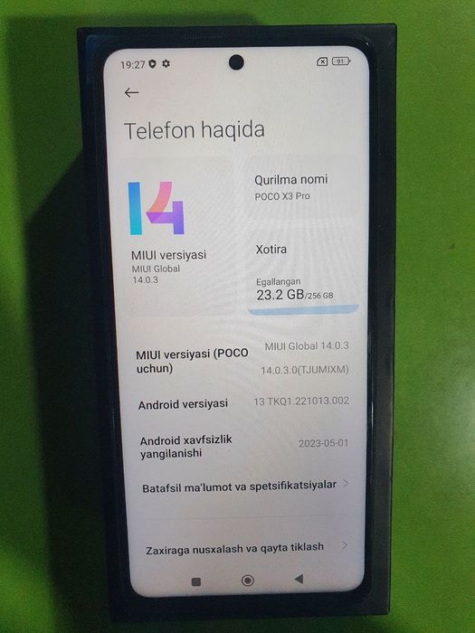 Tel sotladi POCO x3 pro 8/256 xotra