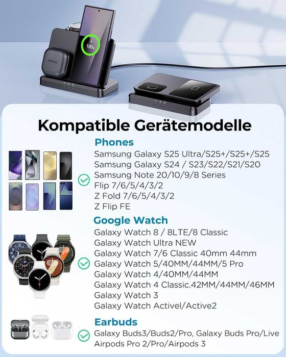 Stație încărcare wireless Samsung 3-in-1 EGV: Telefon + Watch + Buds
