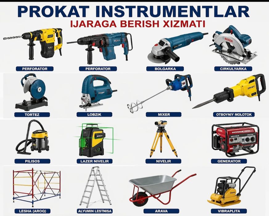 Arenda insturmenta beriladi 24/7 prokat insturmenta Qoraqamish 2/5