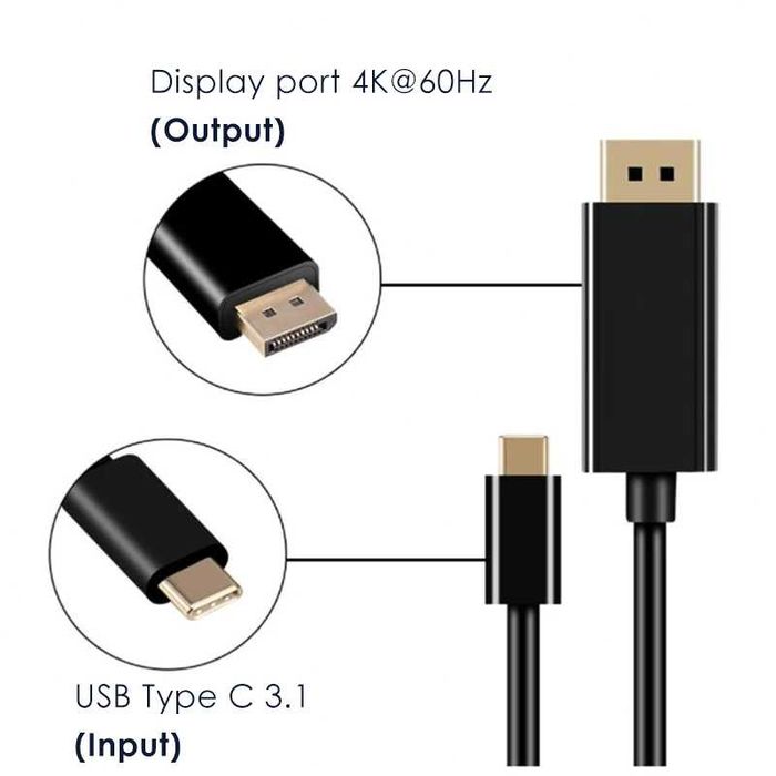 Cablu convertor USB-C la Displayport DP pt laptop, telefon, 4K - 1.8m