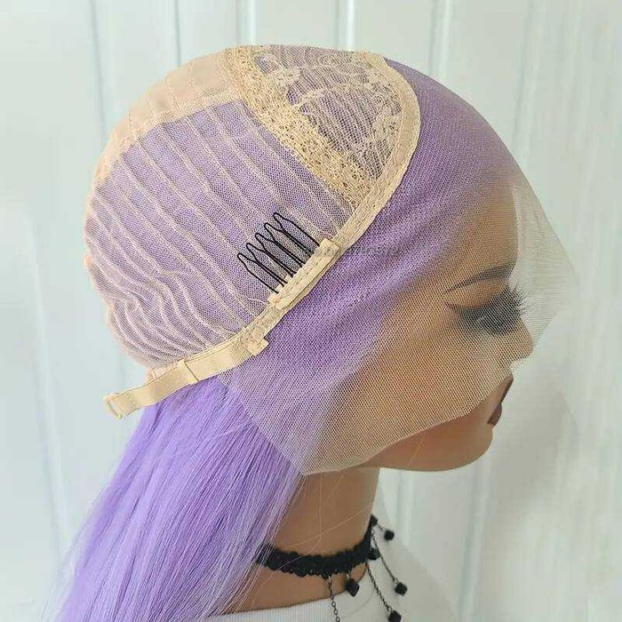 Светло лилава права синтетична перука с дантела  13*4