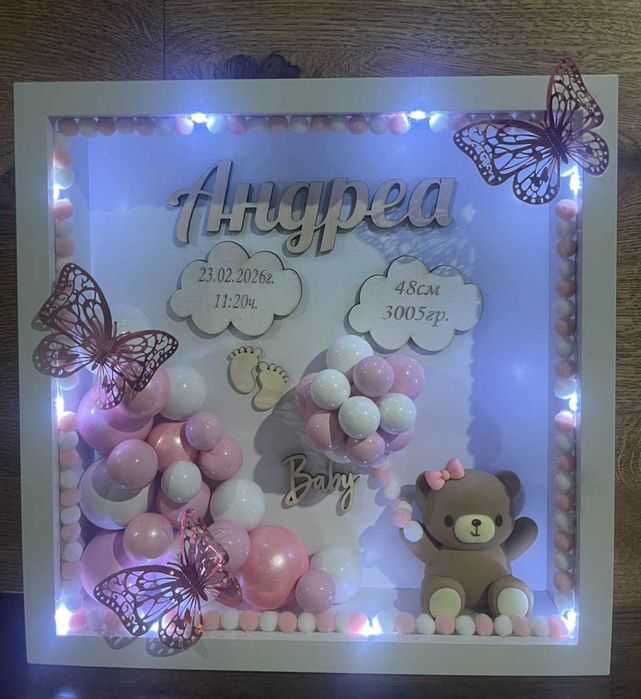 3д бебешка визитка.Луксозен подарък за изписване,погача,кръщене.