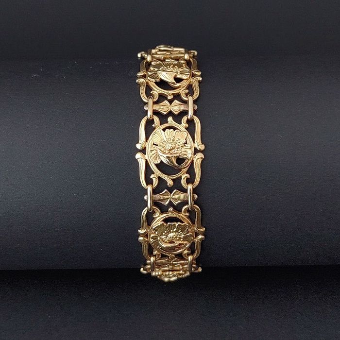 bratara autentica Art Nouveau, antique, aur 18k, certif.