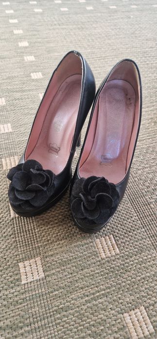 Pantofi de piele, pt dame, eleganți, toc inalt si platforma