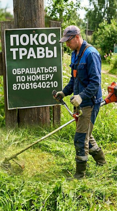 Покос травы тримерром