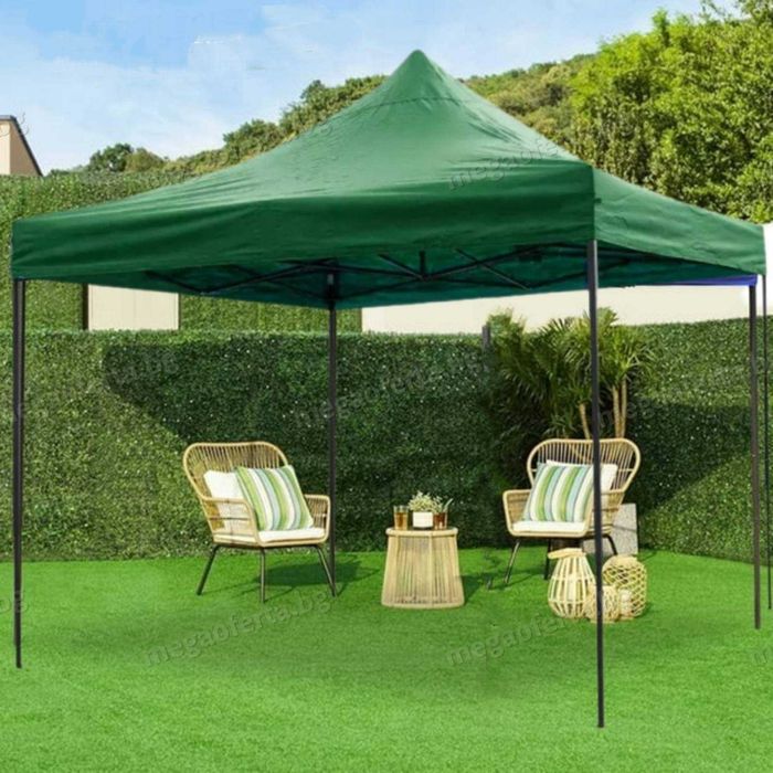 Сгъваема Шатра 3х3 с Усилена Конструкция и Зелено Гумирано Покривало