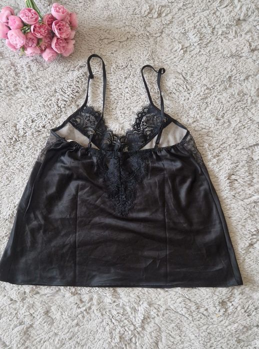 Maieu satinat negru, cu dantela, Doutzen's Stories