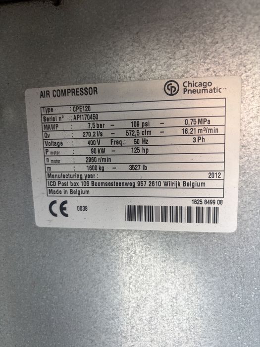 Винтов компресор Chicago Pneumatic CPE 120 90KW  16200lt/min