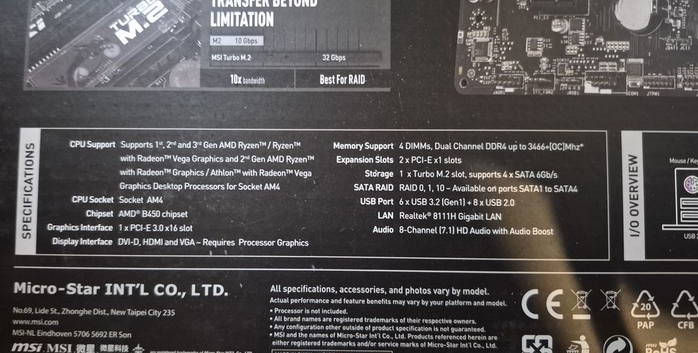 Placa baza gaming MSI B450M PRO AM4 Full Box