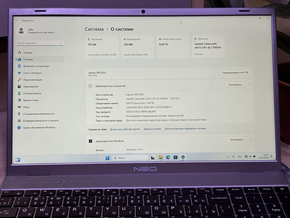 ОЗУ8ГБ SSD128ГБ intel celeron j4125 Neo