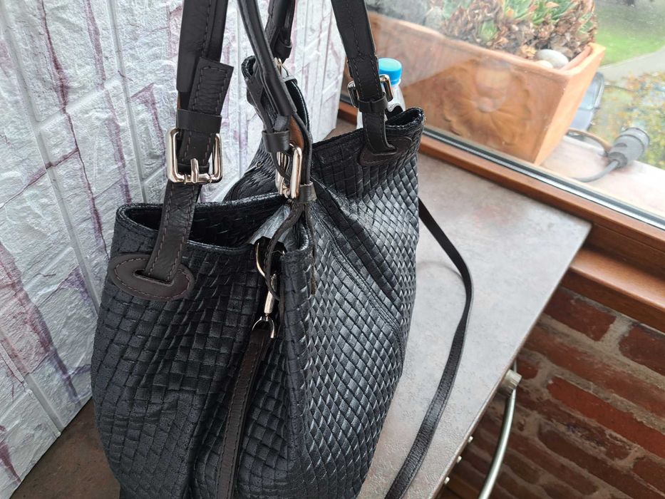 дамска чанта,Chiara Canotti,черна кожена торба-естествена кожа