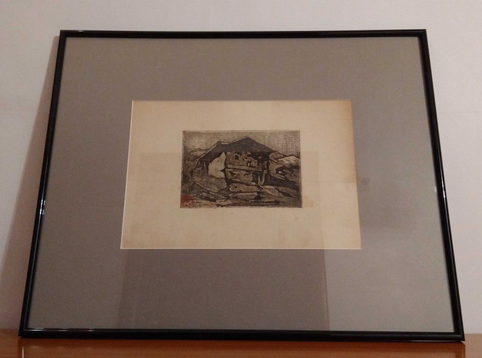 Tablou Gheorghe Petrascu |Casa la tara| Gravura veche