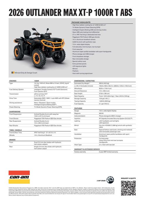 Can-Am Outlander MAX XT-P 1000R T ABS 2026