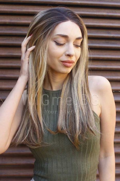 Дълга права тъмноруса лейс фронт перука Сузана