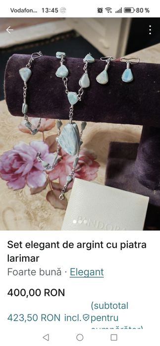 Set elegant de argint cu piatra larimar