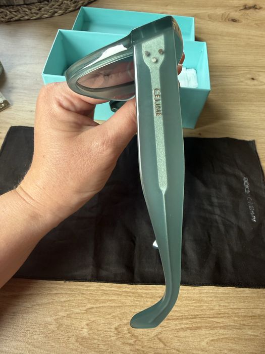 Celine ochelari de soare colectia 2025 turqouse cu lentile gri inchis