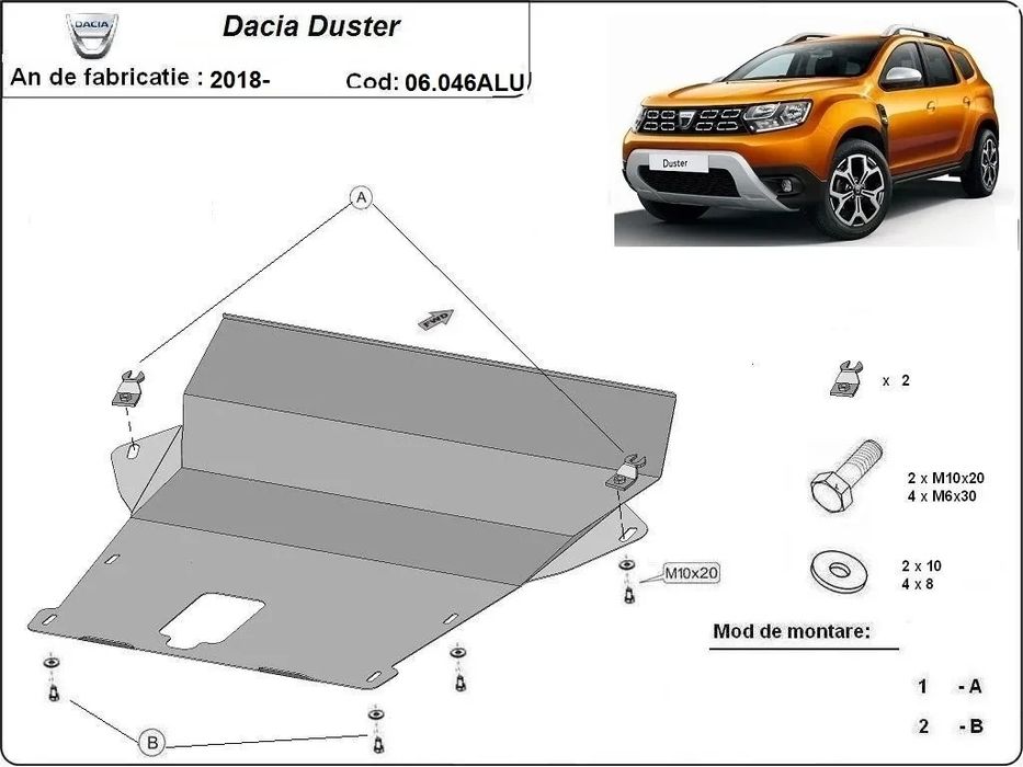 Scut Protecție motor din aluminiu compatibilă cu Dacia Duster