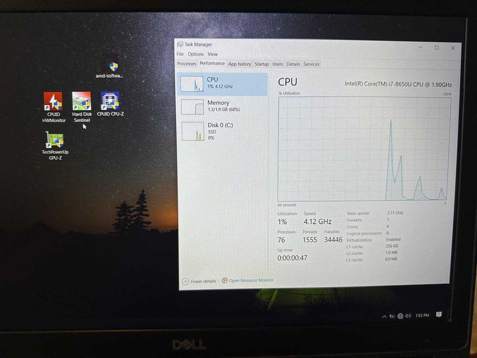 Laptop DELL Gen 8 I7 RAM 16 GB 512 SSD Baterie Noua