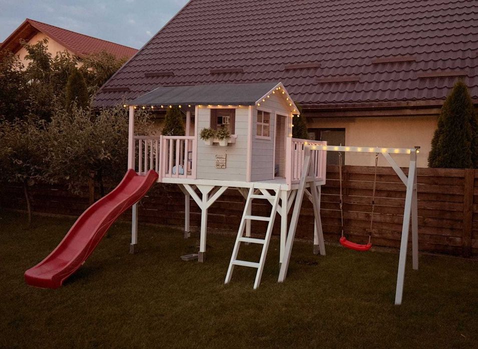 Complex de joaca pentru copii cu leagan si tobogan