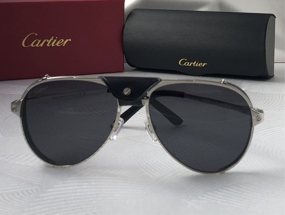 Мъжки слънчеви очила авиатор с кожа 3 цвята златни сребърни