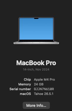 Apple MacBook pro m4 '14 24gb ram , 512 gb ssd