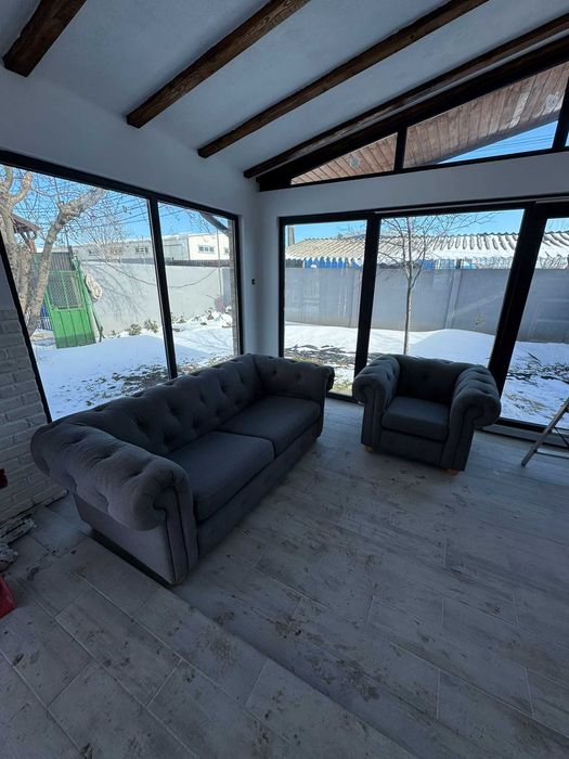 Canapea Chesterfield extensibila cu fotoliu