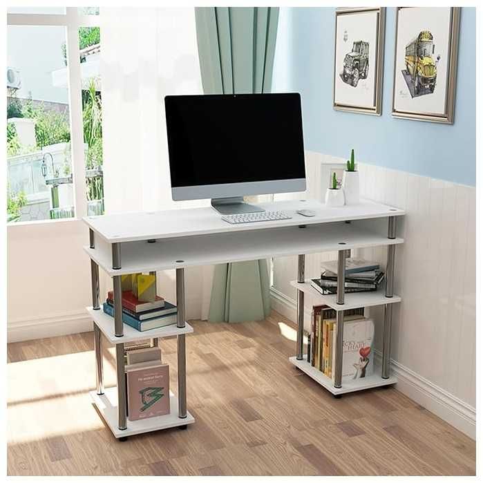 ПРОМОЦИЯ Компютърно бюро с рафтове в бяло – LJJ-MLS12040-W