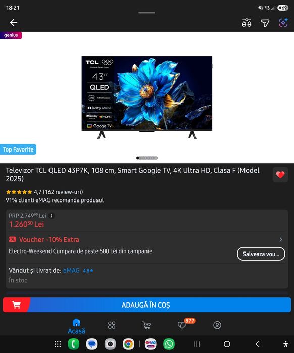 Vand televizor QLED TCL 43P7K