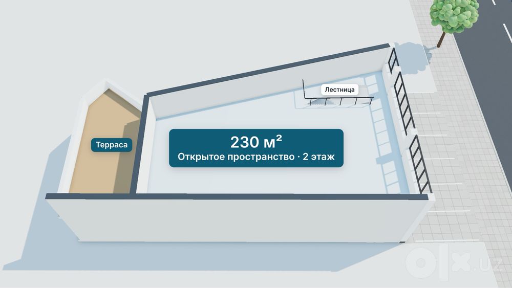 Аренда здания 500 м² в Мирабаде · витражи, парковка, терраса