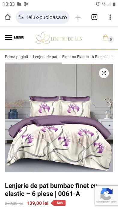 Lanjerie de pat 6 piese bumbac finet