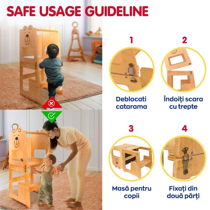 Turn de invatare, Bear, tip Montessori, cu tabla de scris, +12 luni