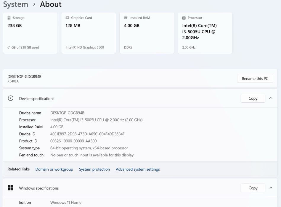 Лаптоп ASUS 540LA