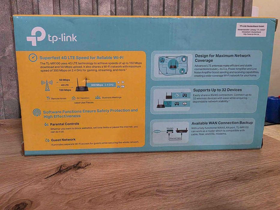 Рутер TP-LINK TL-MR100 4G, 150 Mbps, WLAN 2.4GHz, Plug and Play