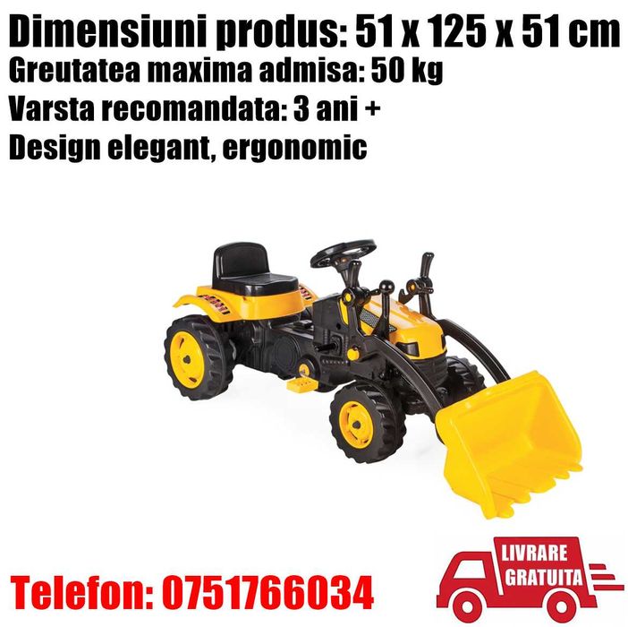 Tractor Copii Baiat Baieti cu Pedale Escavat Galben + LIVRARE GRATUITA