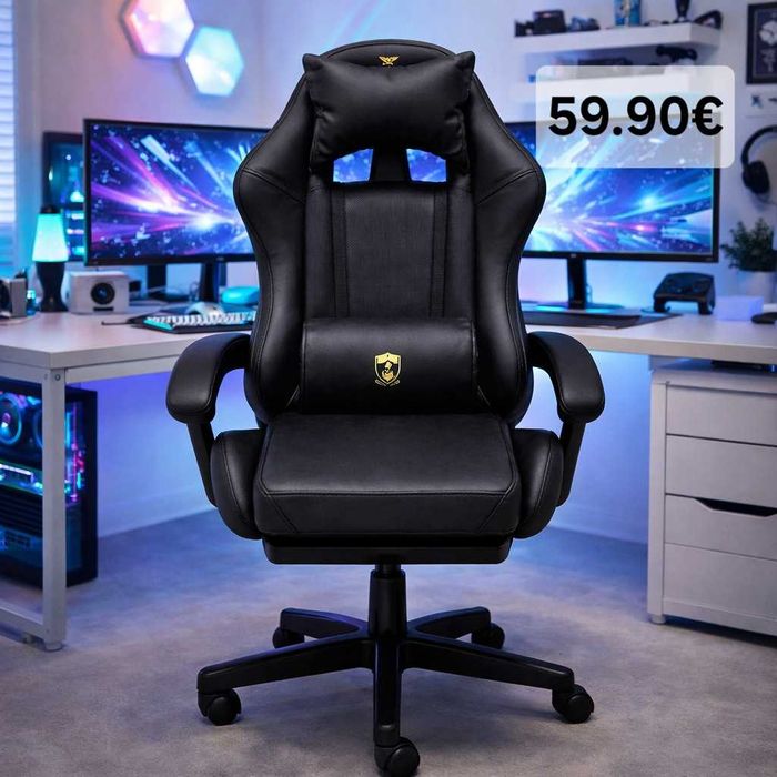 Геймърски стол с масажна функция, поставка за крака ,ергономична рамка