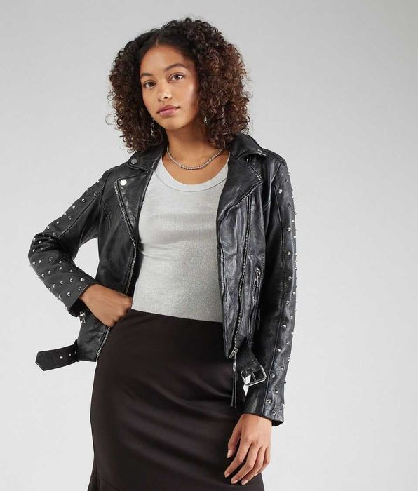 Geaca biker de piele cu tinte NOU cu eticheta 38 slim fit