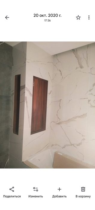 Отделка ванной кафелем. Установка ванны, раковины и унитаза. Сантехник