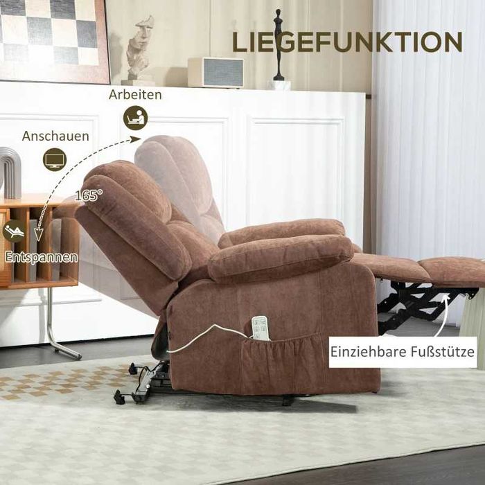 HOMCOM Фотьойл с асистент за повдигане, регулируема облегалка за глава