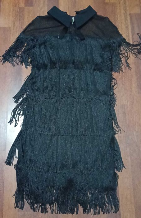 Rochie de ocazie neagra cu franjuri