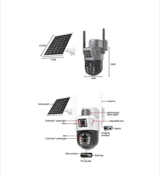 Camera WIFi de supraveghere rotativa V380 solar night vision IP66 PTZ
