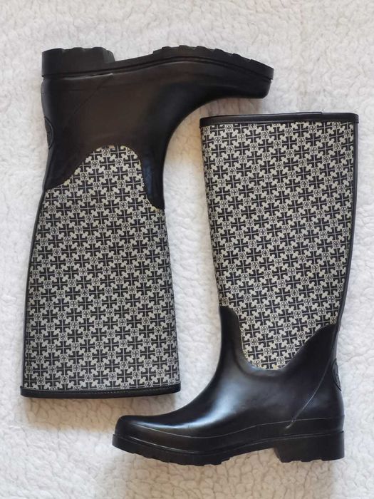 Cizme ploaie dama Tory Burch Jacquard Rainboot cauciuc negru jacqard
