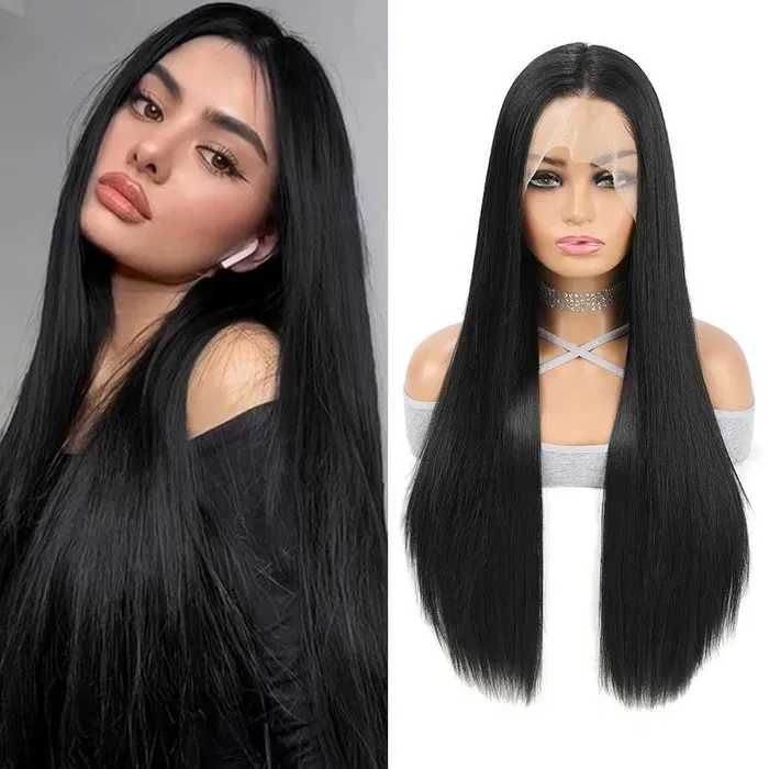 Черна дантелена синтетична перука 70 см – Lace Front 13x4