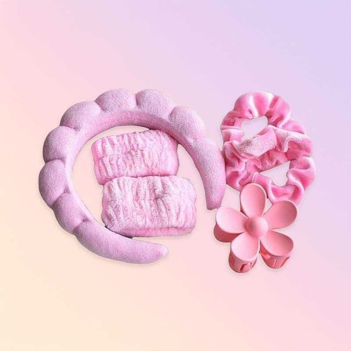 Козметичен комплект – лента за коса, гривни за китки, ластици и шнола