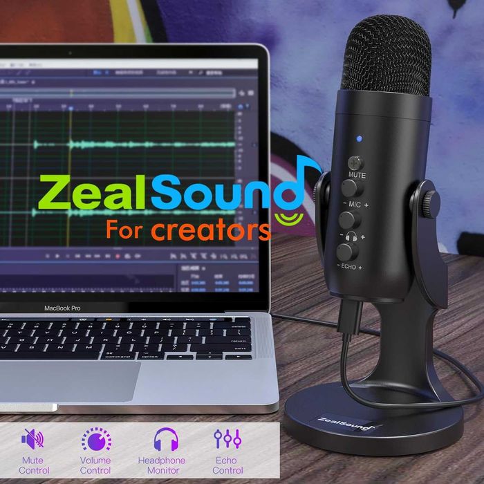 Microfon USB ZealSound K66,condensator PC,telefon,streaming podcast