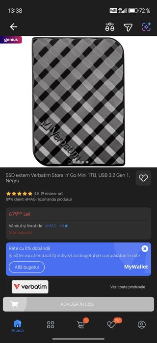 SSD extern Verbatim Store 'n' Go Mini 1TB, USB 3.2 Gen 1