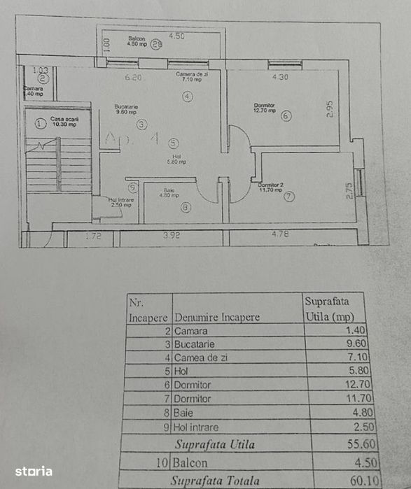 Apartament  modern 3 camere de vanzare, et. intermediar, balcon